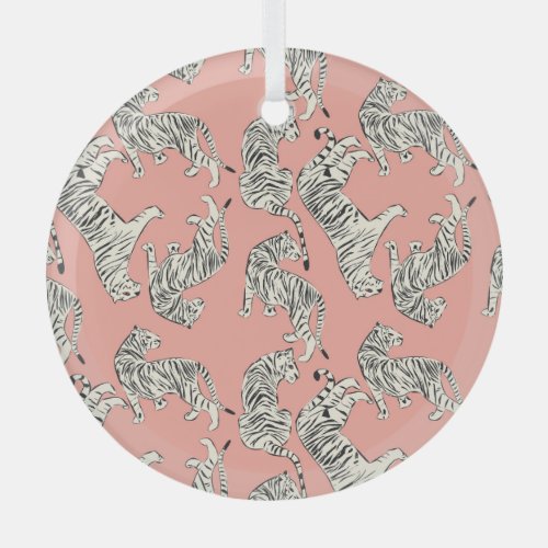 White Tigers Pink Exotic Pattern Glass Ornament