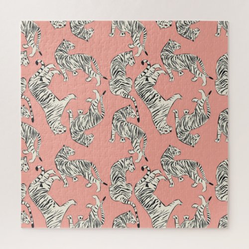 White Tigers Pink Exotic Pattern Jigsaw Puzzle