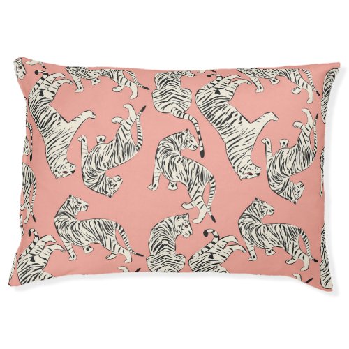 White Tigers Pink Exotic Pattern Pet Bed