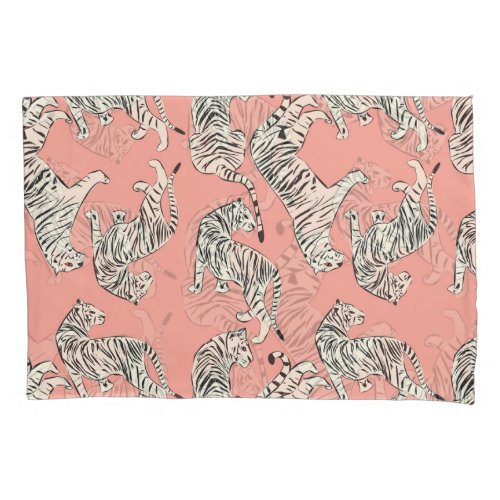 White Tigers Pink Exotic Pattern Pillow Case