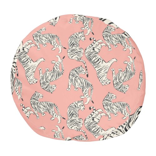 White Tigers Pink Exotic Pattern Pouf