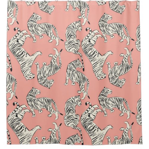 White Tigers Pink Exotic Pattern Shower Curtain