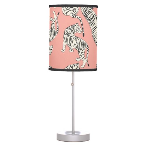 White Tigers Pink Exotic Pattern Table Lamp