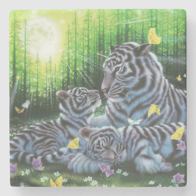 White Tigers Stone Coaster (Front)