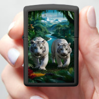 White Tigers Strolling Through The Jungle