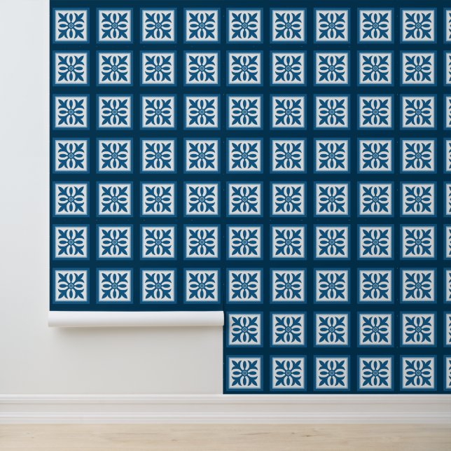 White tiled foliage on navy blue wallpaper  (Application)