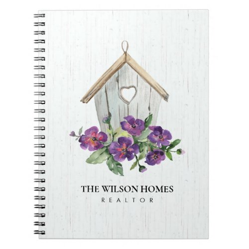 WHITE TIMBER FLORAL BIRDHOUSE REAL ESTATE REALTOR NOTEBOOK
