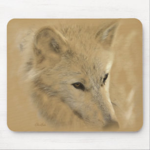 White Timber Wolf Chalk Drawing Mouse Pad