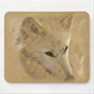 White Timber Wolf Chalk Drawing Mouse Pad