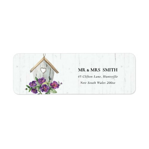 WHITE TIMBER WOOD FLORAL BIRD HOUSE ADDRESS LABEL