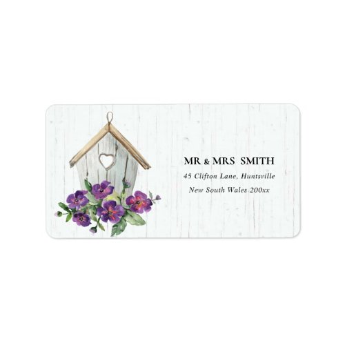 WHITE TIMBER WOOD RUSTIC FLORAL BIRD HOUSE ADDRESS LABEL