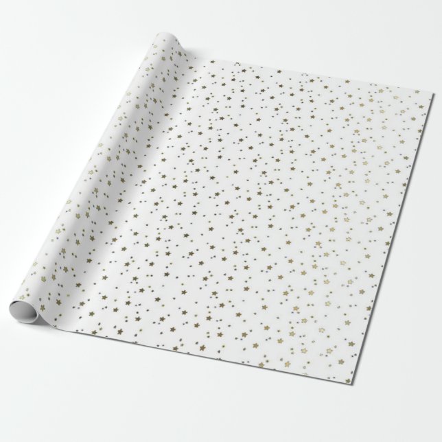 White Tiny Golden Stars Wrapping Paper (Unrolled)