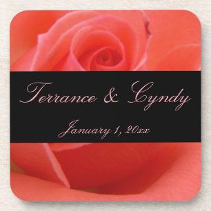 White Tipped Pink Rose Personal Wedding Drink Coaster
