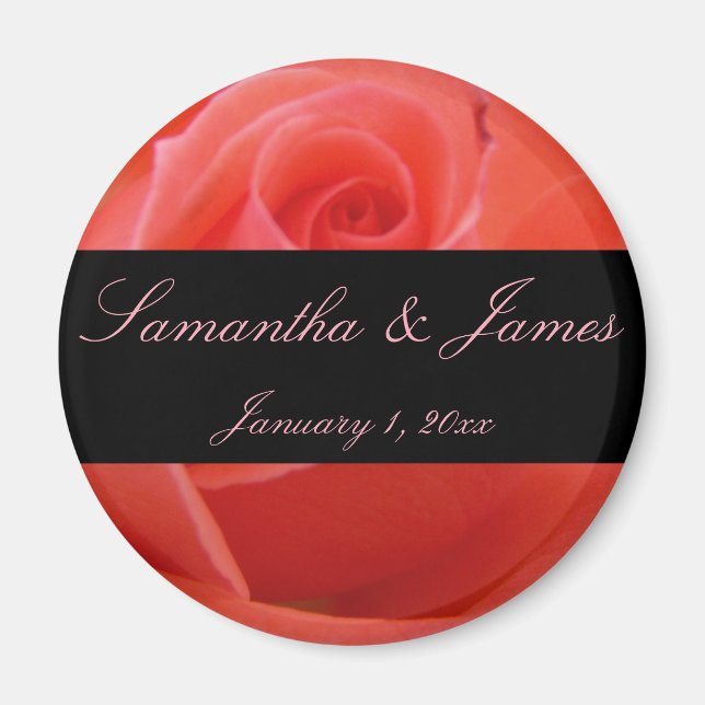 White Tipped Pink Rose Personal Wedding Magnet (Front)