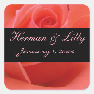 White Tipped Pink Rose Personal Wedding Square Sticker