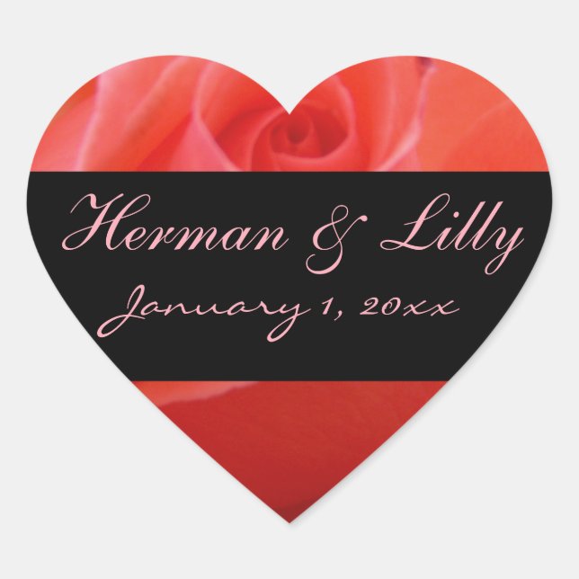 White Tipped Pink Rose Personalized Wedding Heart Sticker (Front)