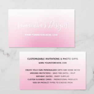 White to Light Pink Ombre Online Store Foil Business Cards