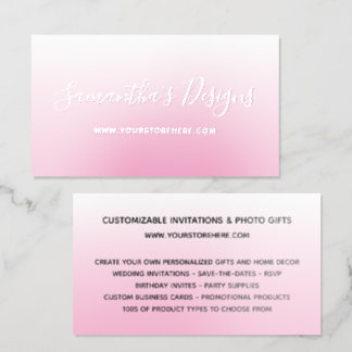 White to Light Pink Ombre Online Store Foil Business Cards