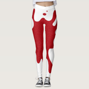White & Tomato Red Splash Leggings – Customizable