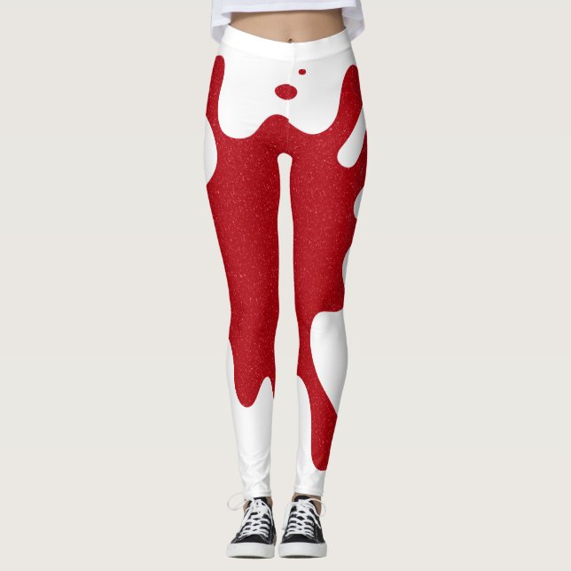 White & Tomato Red Splash Leggings – Customizable (Front)