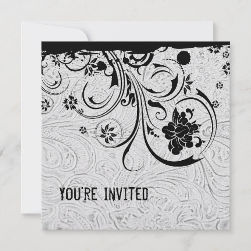 White Tooled Leather and Black Lace Invitation