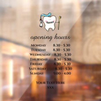 White Tooth Dentist Opening Hours Window Cling by jsoh at Zazzle