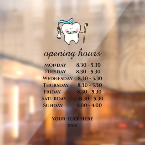 white tooth dentist opening hours window cling