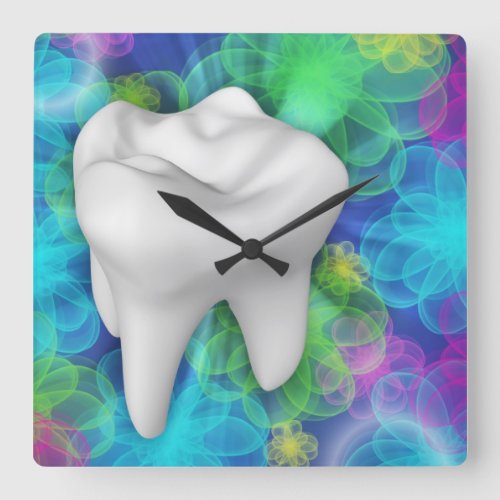 White Tooth Flower Design Dentist Wall Clock