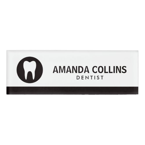White tooth logo black dentist or dental clinic name tag