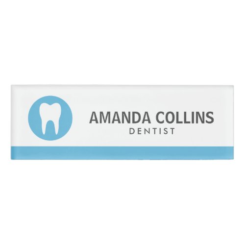 White tooth logo blue dentist or dental clinic name tag