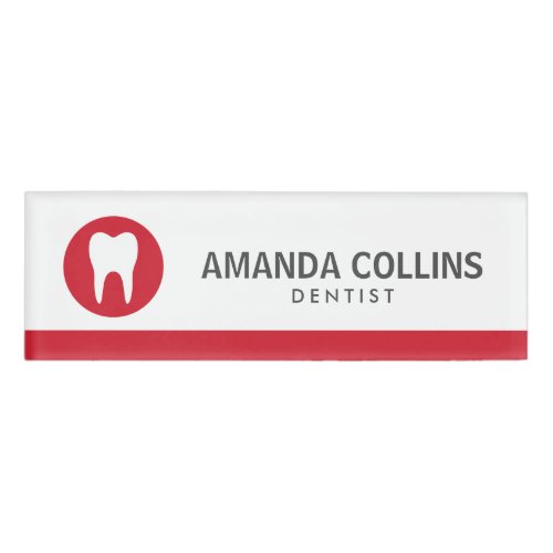 White tooth logo red dentist or dental clinic name tag