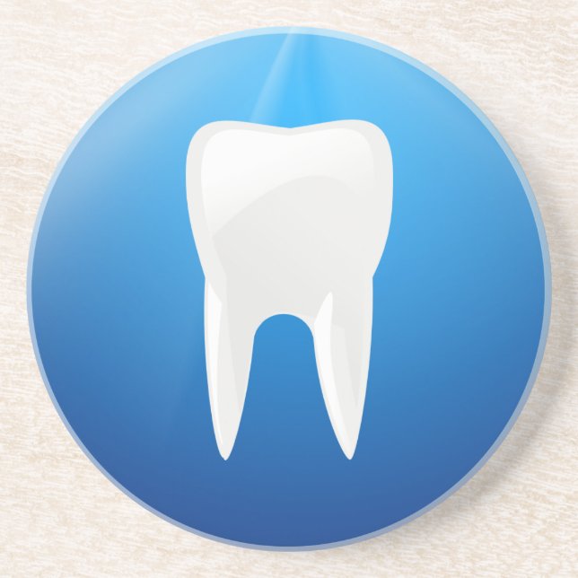 White Tooth on Blue Background Drink Coaster (Front)