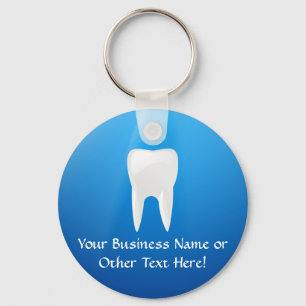 White Tooth on Blue Background Keychain