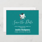 White Tooth wearing Graduation Cap Save the Date Invitation Postcard (Front/Back)