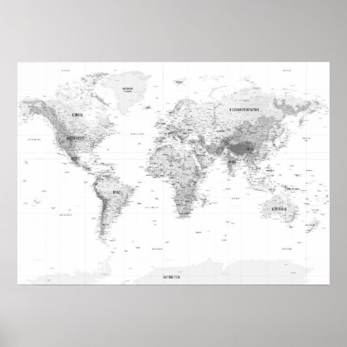 White Topographic World Map Poster