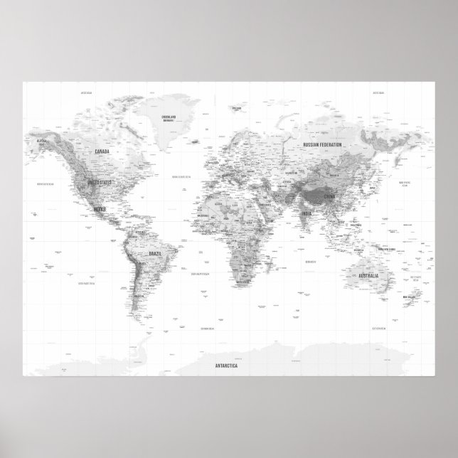 White Topographic World Map Poster (Front)