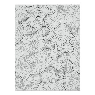 White Topographical Map Wall Poster
