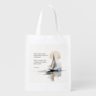 White Tote Bag with Abstract Boat and Inspirationa