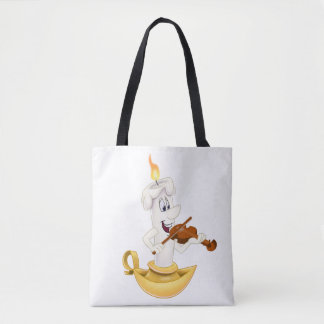 white tote bag with cartoon candle