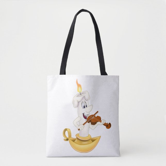 white tote bag with cartoon candle (Front)