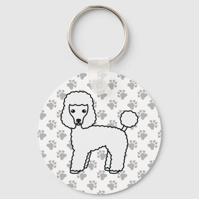 White Toy Poodle Cute Cartoon Dog Keychain (Front)