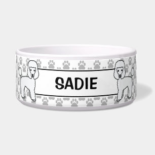 White Toy Poodle Cute Cartoon Dog & Name Bowl