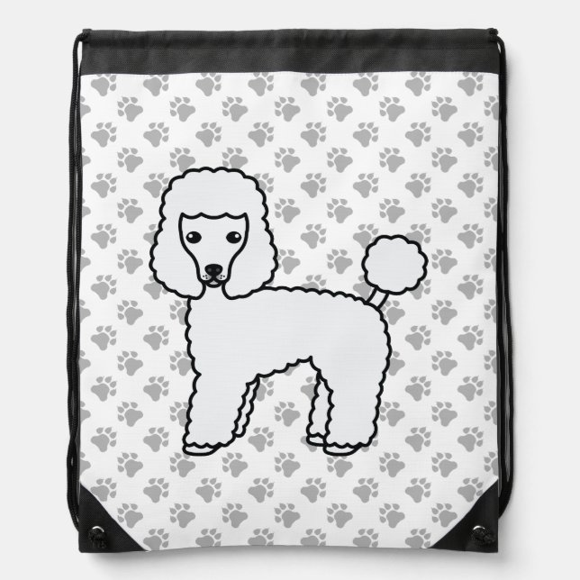 White Toy Poodle Cute Cartoon Dog & Paws Drawstring Bag (Front)