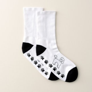 White Toy Poodle Cute Cartoon Dog &amp; Paws Socks