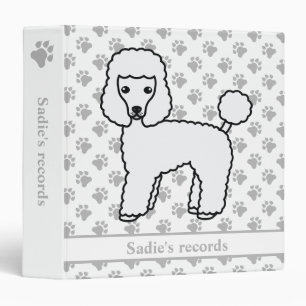 White Toy Poodle Cute Cartoon Dog & Text 3 Ring Binder