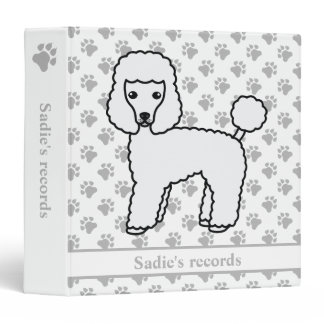 White Toy Poodle Cute Cartoon Dog &amp; Text 3 Ring Binder