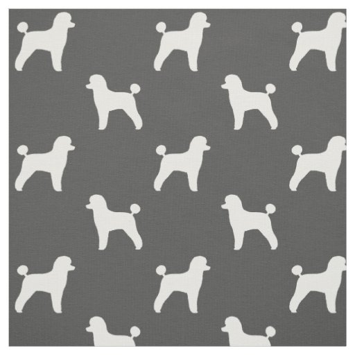 White Toy Poodle Dog Silhouettes Pattern Grey Fabric