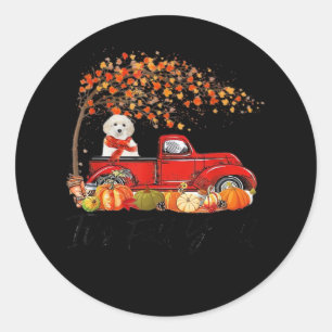 White Toy Poodle It’s Fall Y’all Pumpkin Fall Classic Round Sticker
