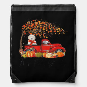 White Toy Poodle It’s Fall Y’all Pumpkin Fall Drawstring Bag