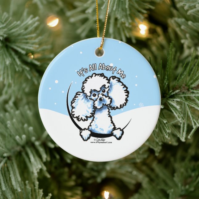 White Toy Poodle Its All About Me Christmas Ceramic Ornament (Tree)